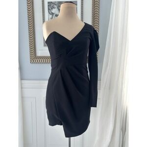 Bardot‎ Cocktail One Shoulder Puff Sleeve Crepe Black Glam Night Out XS